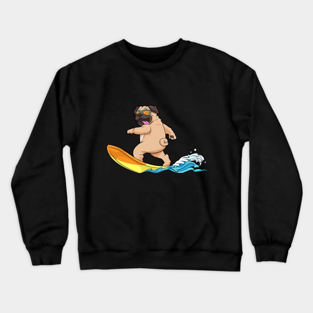 Cool pug is surfing Crewneck Sweatshirt by Markus Schnabel